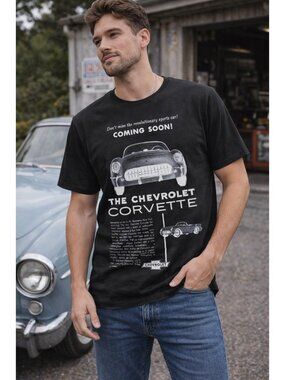 Chevrolet Corvette Retro Graphic T-Shirt Black Large Cotton